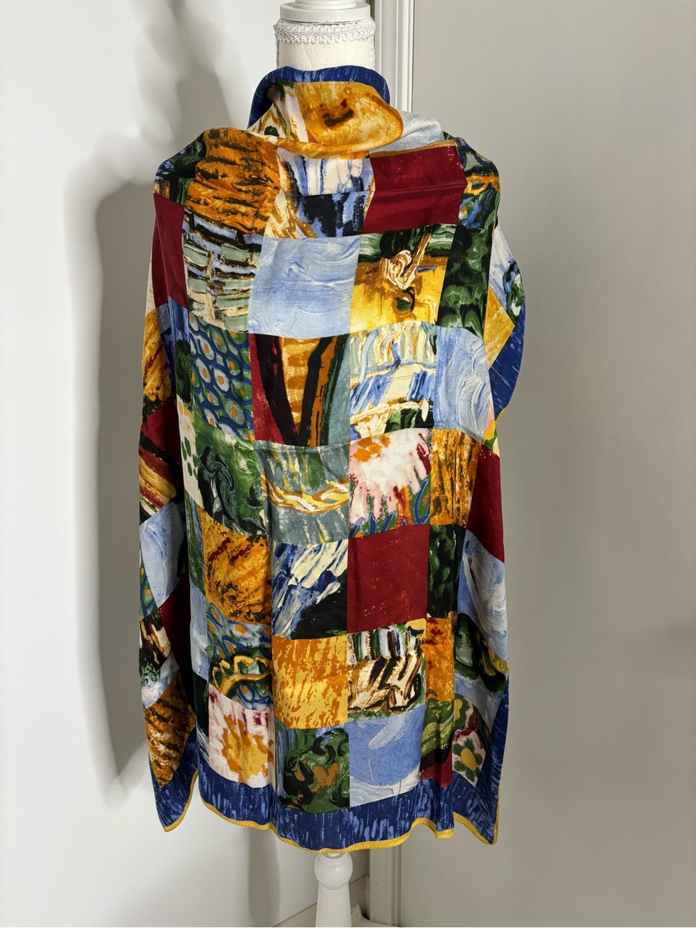 Museum of Fine Arts Boston 100% Silk VVGogh Patchwork Scarf with Rolled Hem Edge